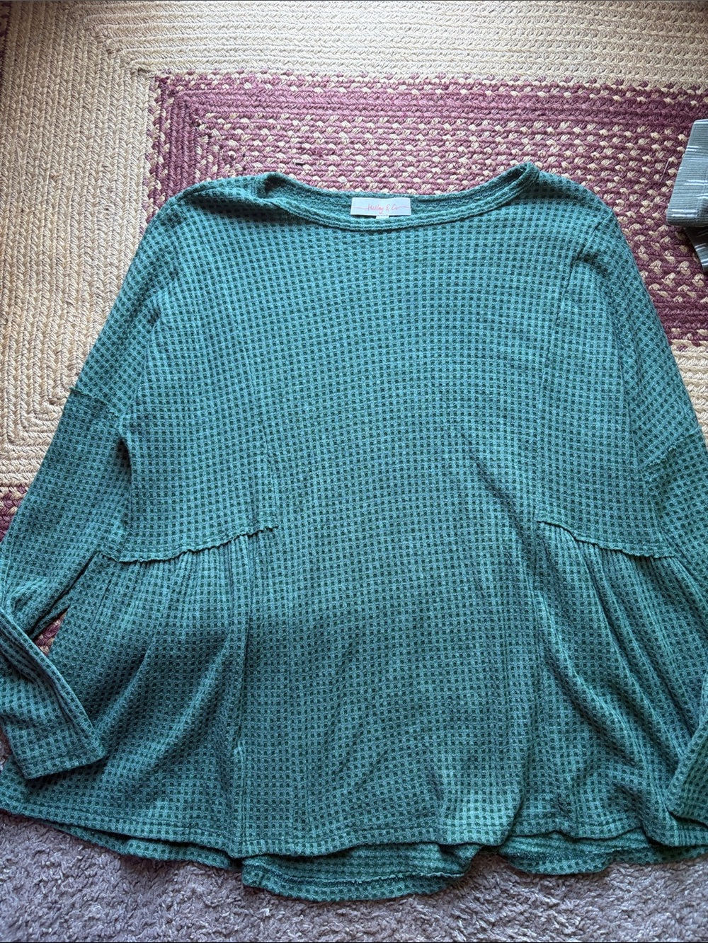Relaxed Waffle-Knit Peplum Tunic - Green